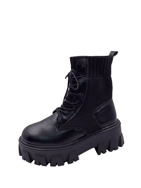 (Sẵn 37bóng. 38,39 lì)⚡️Bốt nữ da PU cao cổ phối len độn đế cá tính - 2 ảnh feeback cuối | BigBuy360 - bigbuy360.vn