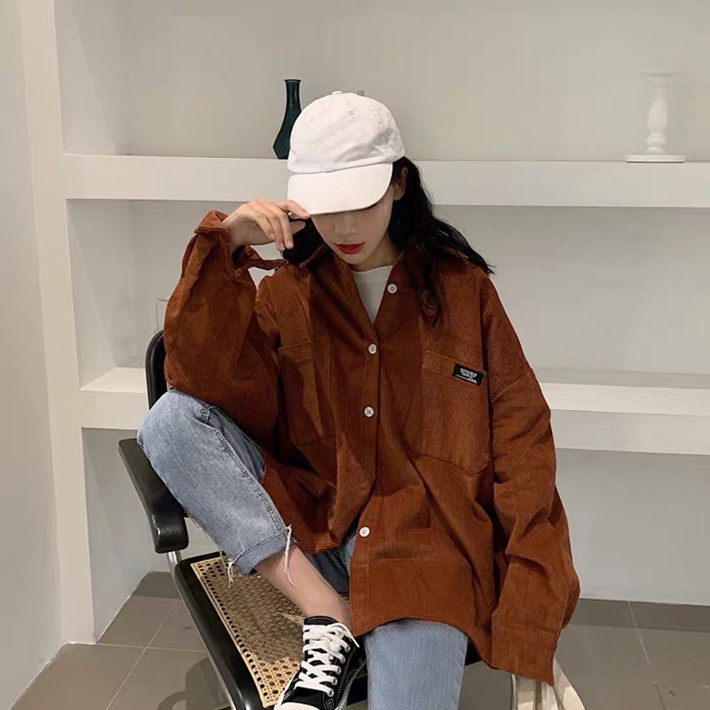 Áo khoác sơmi kaki nhung unisex form rộng LOGO TÚI nam nữ ulzzang Wind | BigBuy360 - bigbuy360.vn