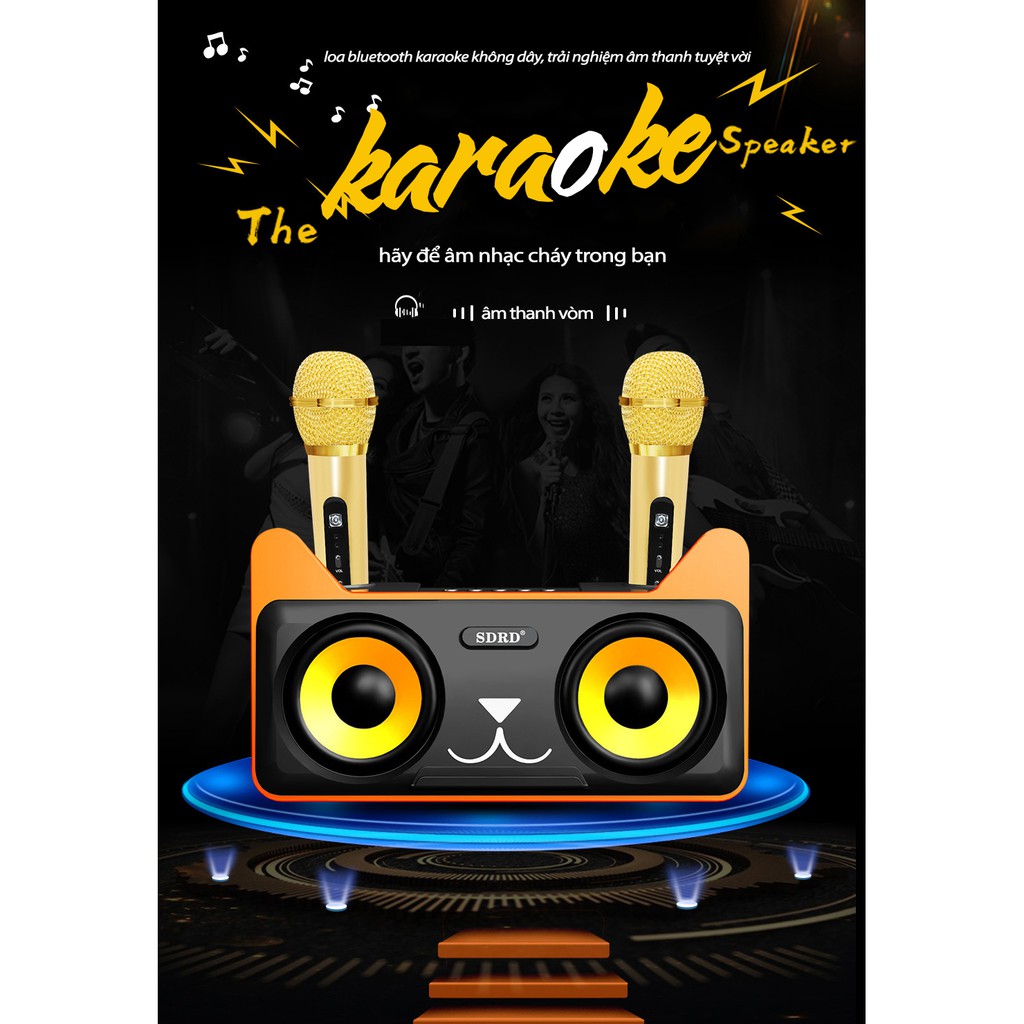 Loa Bluetoth Karaoke Mini SD-305 ⚡FREESHIP⚡Tặng Kèm 2 Mic Không Dây Chất Âm Cực Hay Công Suất Lớn . Bảo Hành 12 Tháng