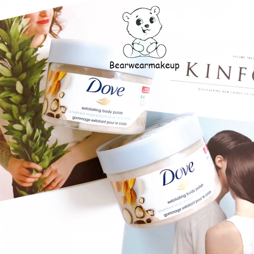 Kem Tẩy Da Chết Dove 225g giúp tẩy tế bào chết chăm sóc da chiết xuất bơ hạt mỡ và hạt lựu