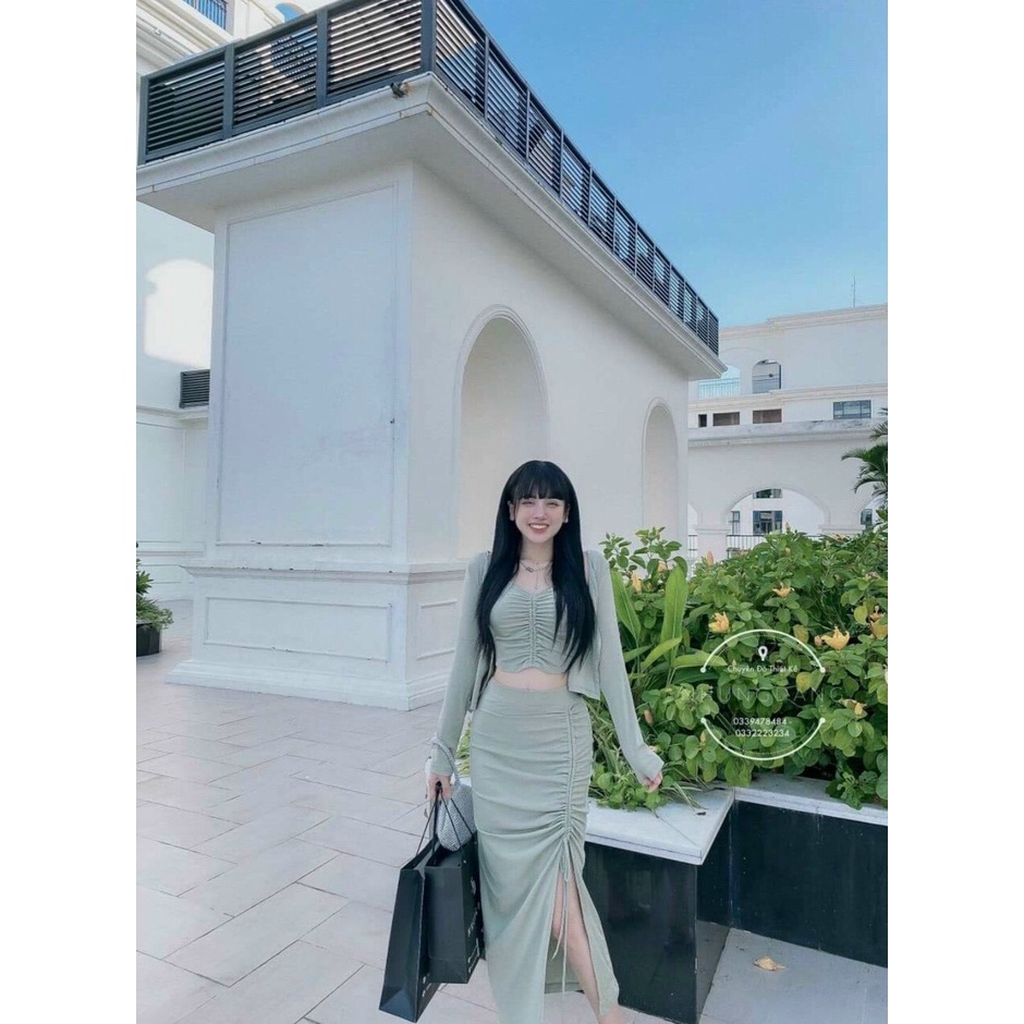 Sét bộ rút dây nhún ôm body tay dài kèm áo khoắc thích hợp đi chơi