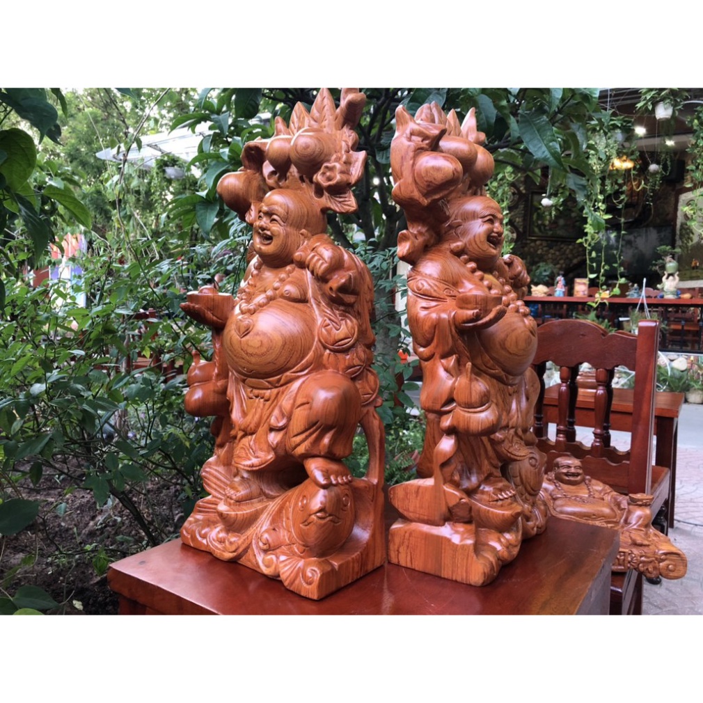 Tượng Phật Di Lặc Cưỡi Cá Chép Gỗ Hương Cao 40cm