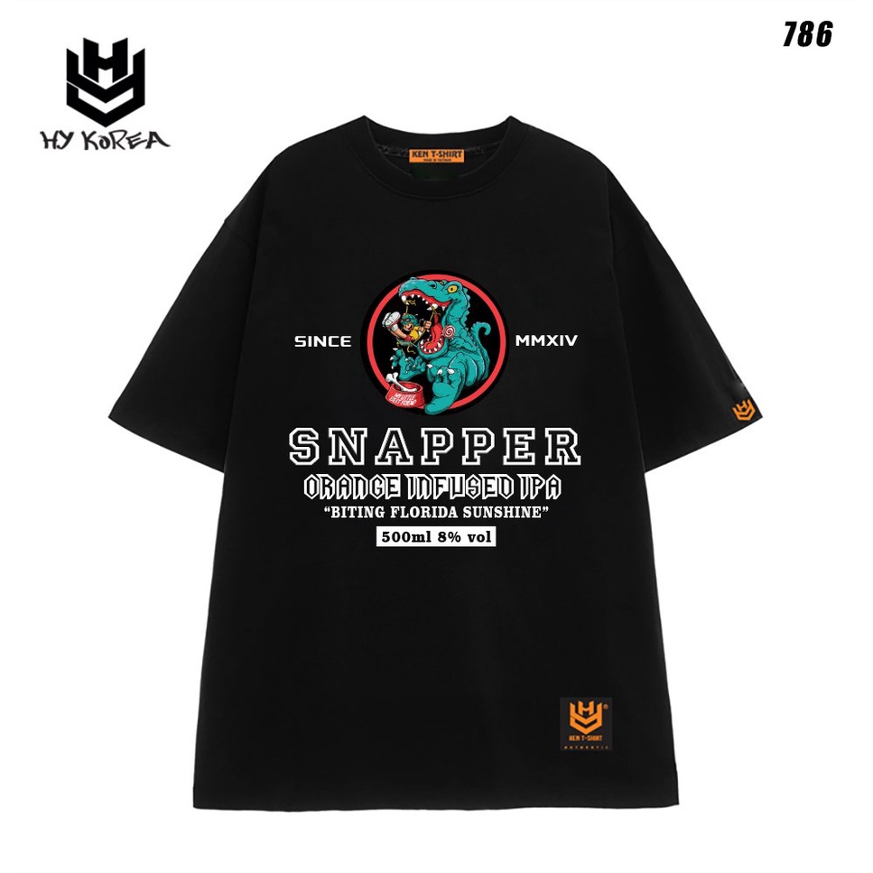 Áo thun nam nữ tay lỡ HY KOREA form rộng Khủng long Snapper 786