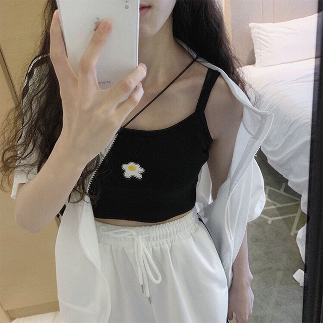 [Mã FAMAYWA giảm 10K đơn 50K] Áo croptop body 2 dây Ulzzang in hình trứng rán | BigBuy360 - bigbuy360.vn