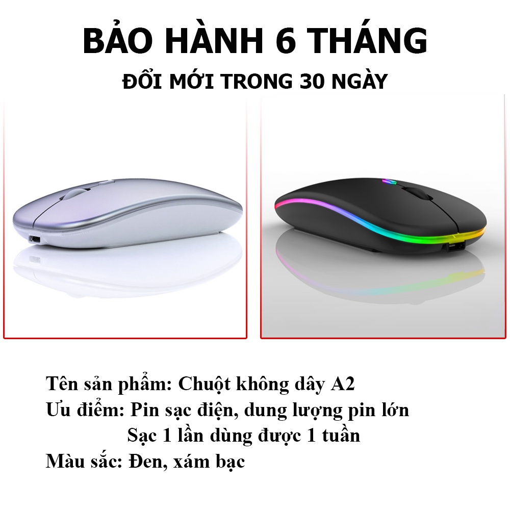 Chuột Không Dây A2 ,Dùng Pin Sạc, Click Không Gây Tiếng Ồn, Khoảng Cách Tín Hiệu 10-20m