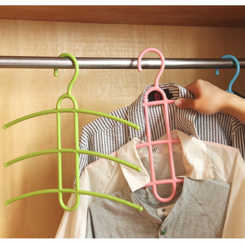Móc Quần Áo Nhựa 3 Tầng Chống Giãn Đồ 3 Tầng Màu Ngẫu Nhiên