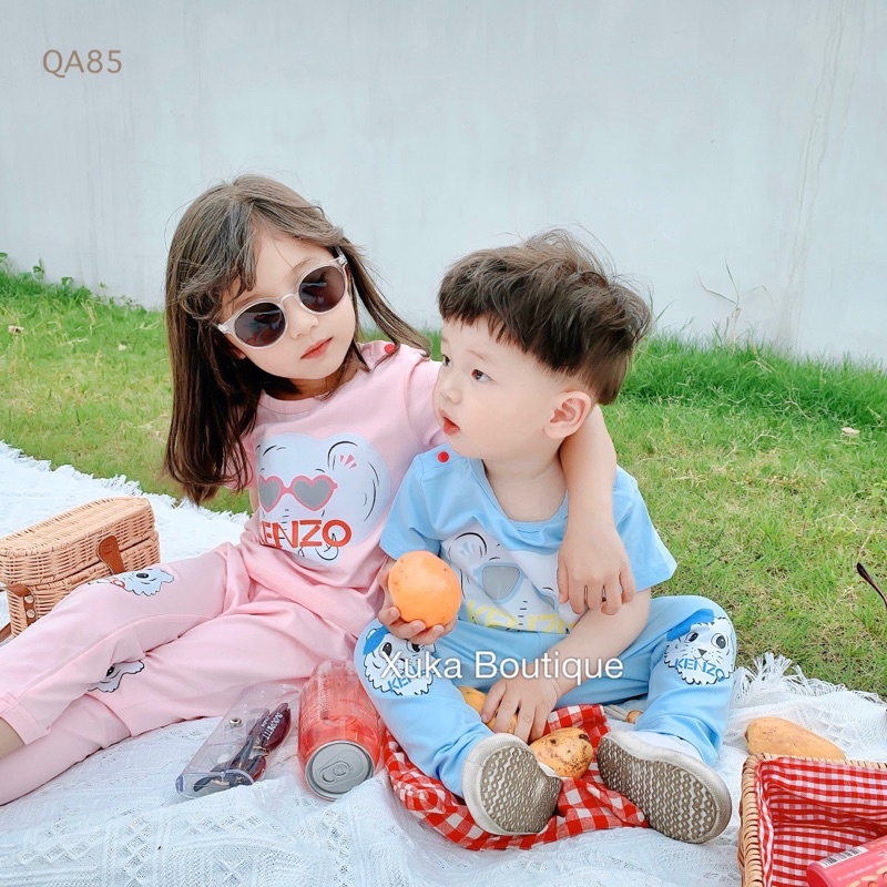 Bộ Quần Áo Phông Cộc Tay Cotton Bé Trai Bé Gái QCCC Cực Chất Màu Hồng, Màu Xanh  [Ảnh Thật]