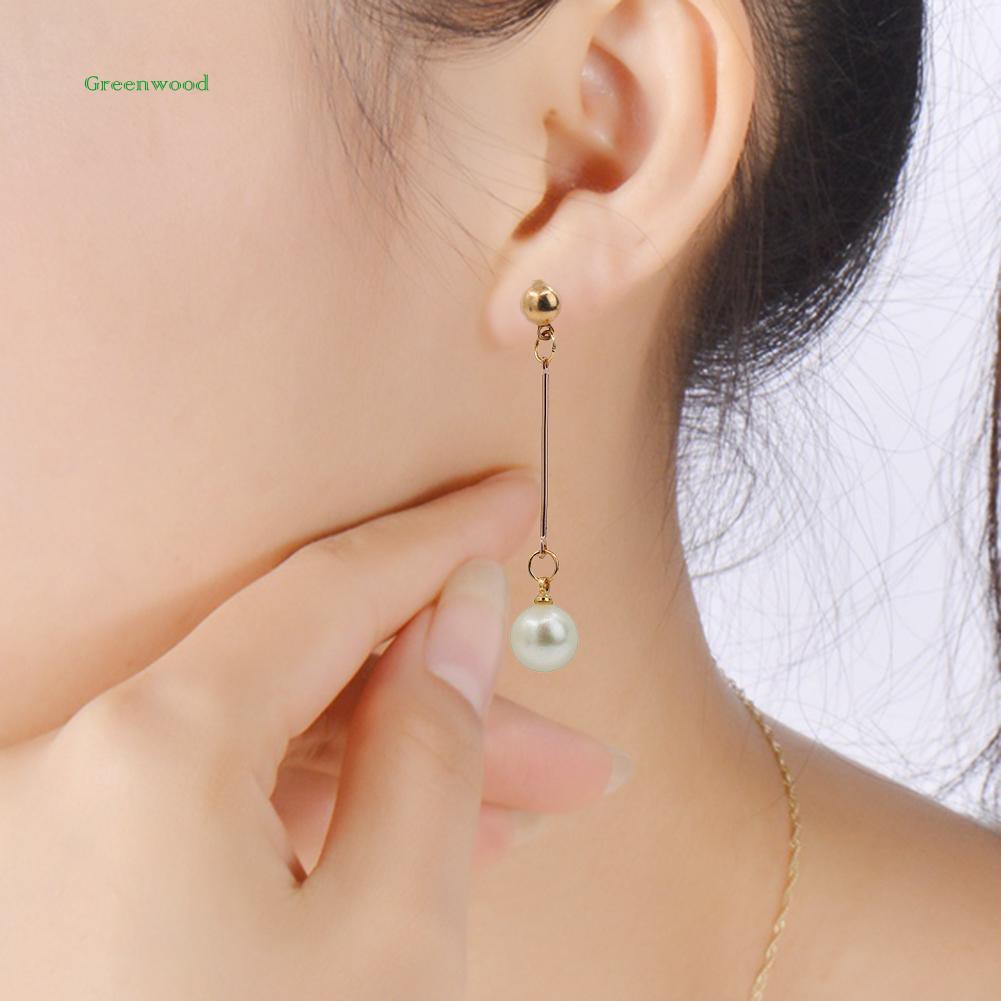 Đôi bông tai mạ vàng dạng thanh dài đính hạt ngọc trai nhân tạo thời trang thanh lịch cho nữ