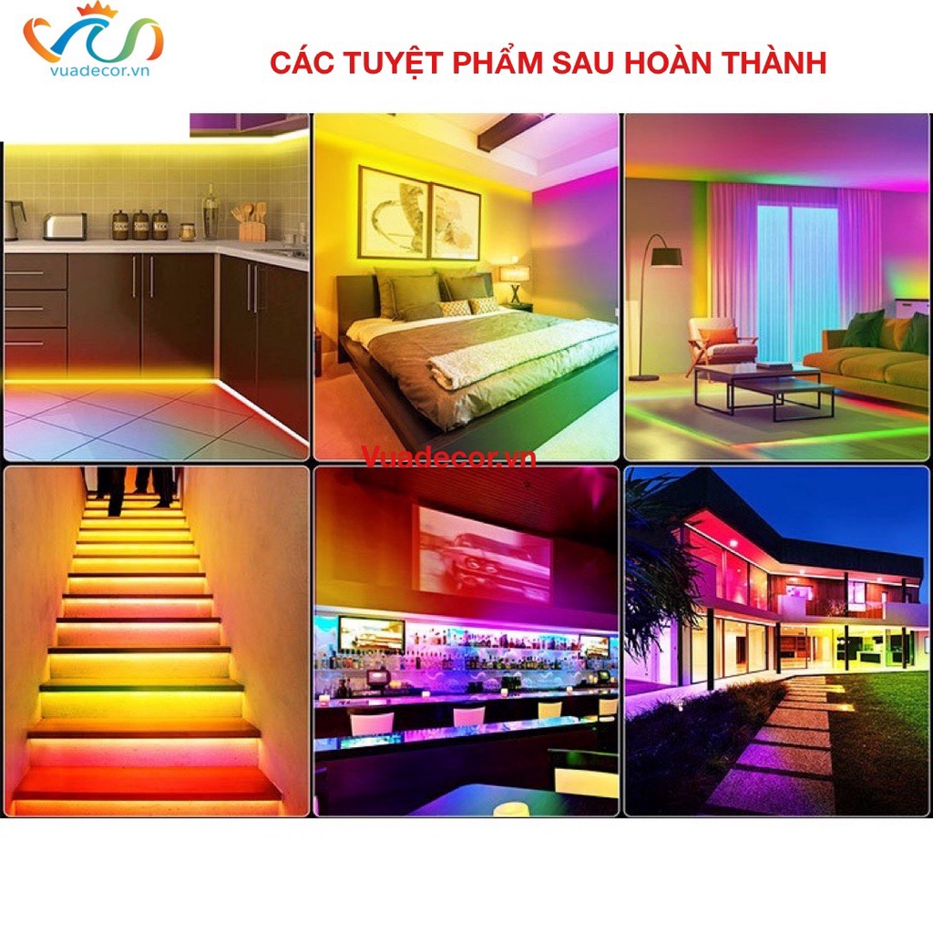 Đèn dây led RGB 16 triệu màu 5M 5050 VUADECOR điều khiển bằng điện thoại nháy theo nhạc trang trí decor phòng