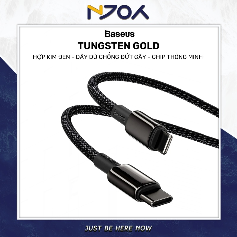 Cáp Sạc Nhanh BASEUS Tungsten Gold PD 20W Chân Cắm Type C to Dây Dù Dài 1M/2M Cho IP13 12 11 Njoyshop
