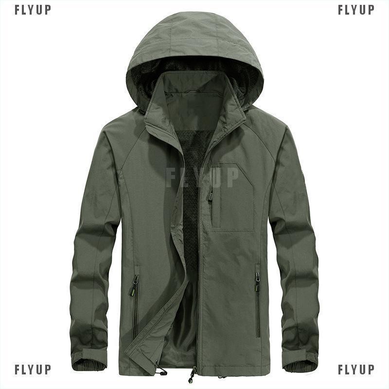 「FLYUP」Mens Windproof Waterproof Jacket Outdoor Hiking Hooded Rain Mac Coat Outwear