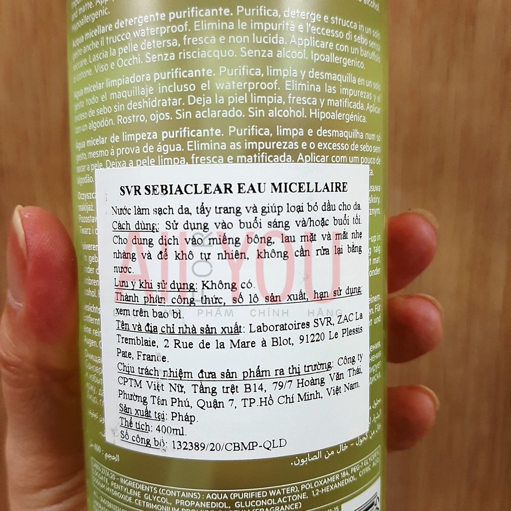 [TEM VIỆT NỮ] SVR Sebiaclear Eau Micellaire 400mL - Nước Tẩy Trang Giúp Làm Sạch Và Loại Bỏ Dầu Cho Da.