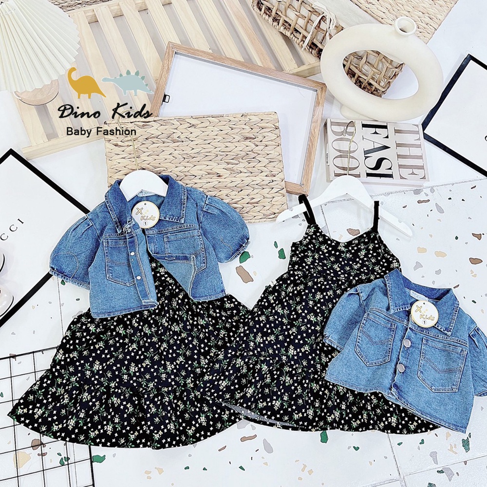Sét váy 2 dây hoa nhí kèm áo khoác jeans cho bé gái, set 2ct váy maxi hoa nhí kèm áo khoác jean cho bé