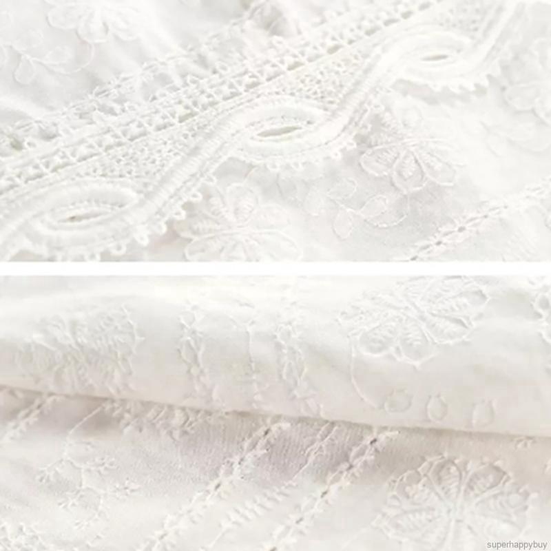 Áo kiểu phối ren rỗng cổ chữ V màu trắng ngọt ngào cho nữ | BigBuy360 - bigbuy360.vn