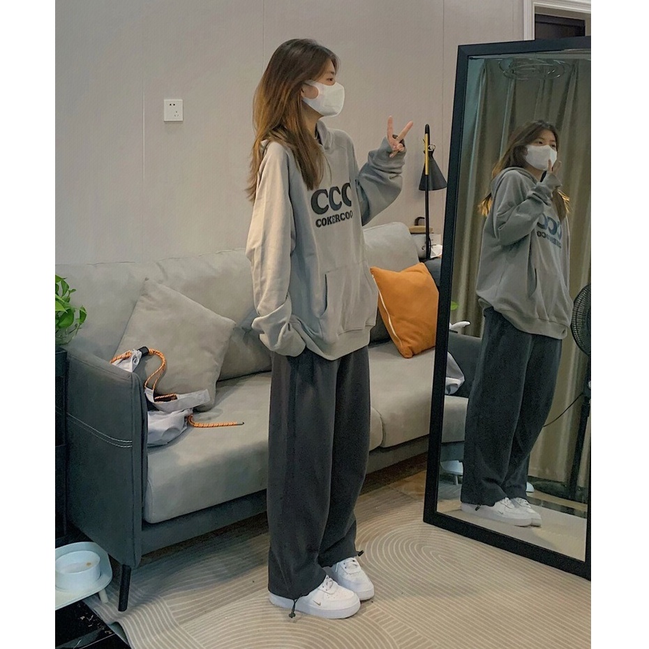 Quần Thể Thao Ống Rộng Lưng Cao Phong Cách Đường Phố Mỹ Cho Nữ