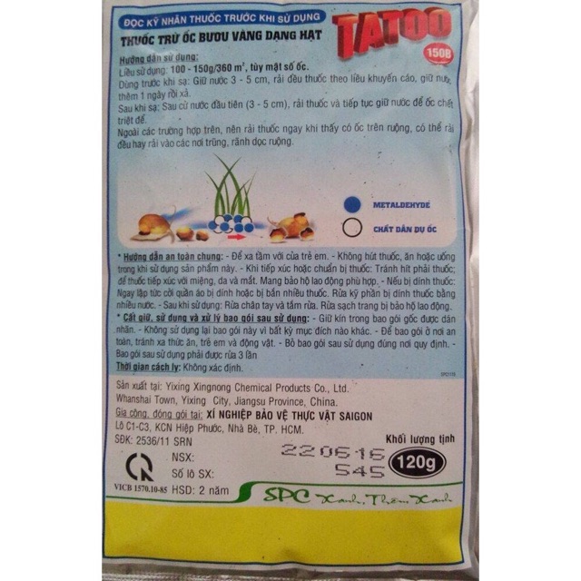 Bả diệt ốc / ốc sên hại cây Tatoo 120 gr - Diệt ốc triệt để!