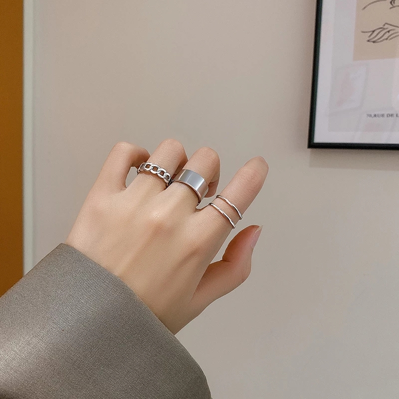 Một set / 3 chiếc nhẫn kim loại phong cách hip hop sành điệu cho nữ