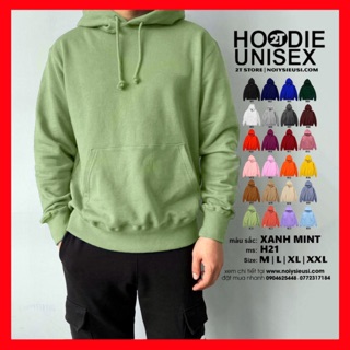 Áo hoodie unisex 2T Store H21 Xanh Mint Bạc Hà - Áo khoác nỉ bông chui đầu nam nón 2 lớp dày dặn chất lượng đẹp