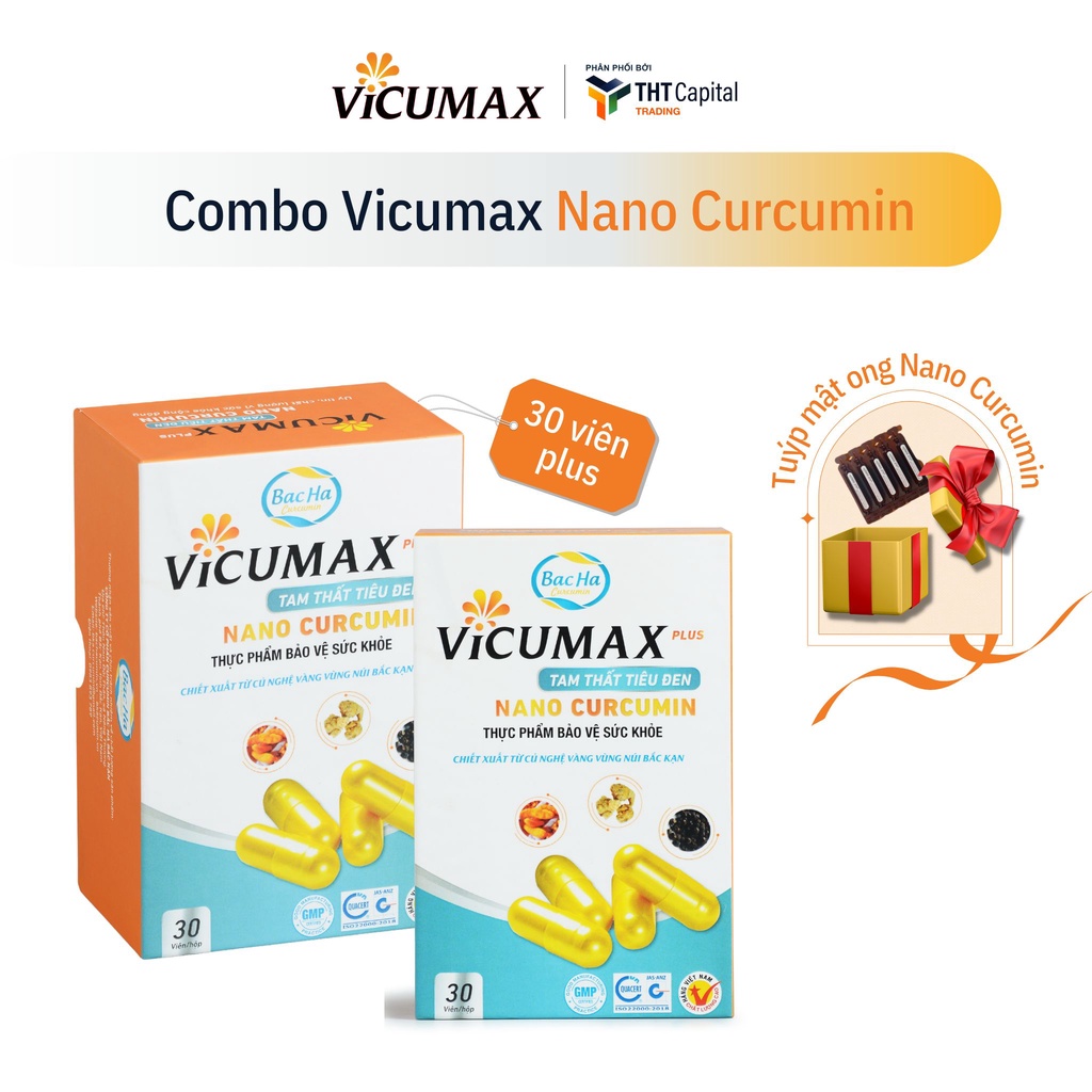 Combo tiết kiệm 2 hộp Vicumax Plus Nano Curcumin 30 viên, giúp tăng sức đề kháng, hồi phục nhanh tổn thương