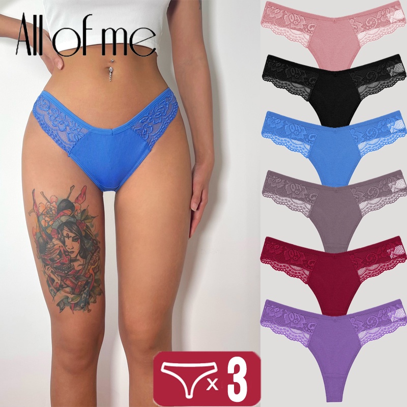 Set 3 quần lót lọt khe CUTEBYTE cotton phối ren thời trang quyến rũ dành cho nữ