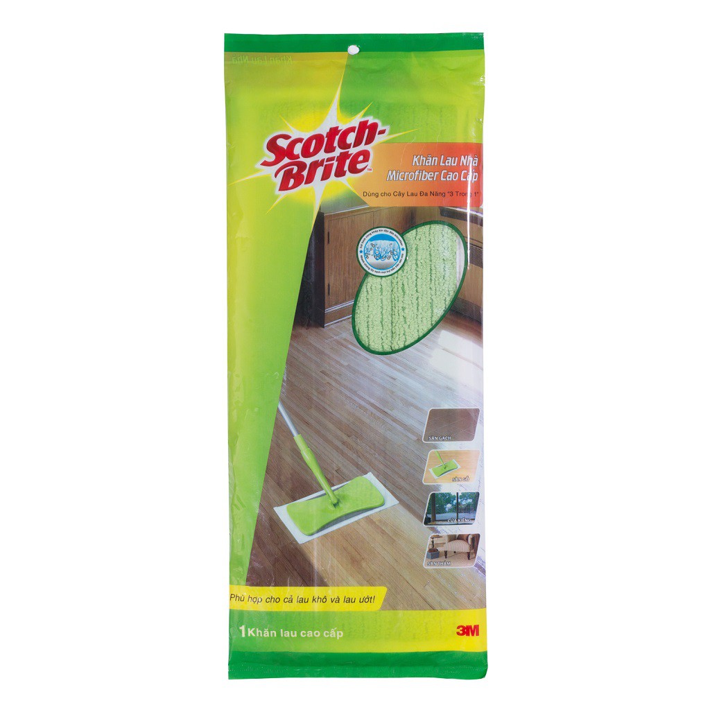 Khăn lau nhà Microfiber cao cấp  Scotch Brite 3M dùng cho cây lau đa năng 3 TRONG 1 ( giúp lau chùi ngóc ngách dễ dàng).