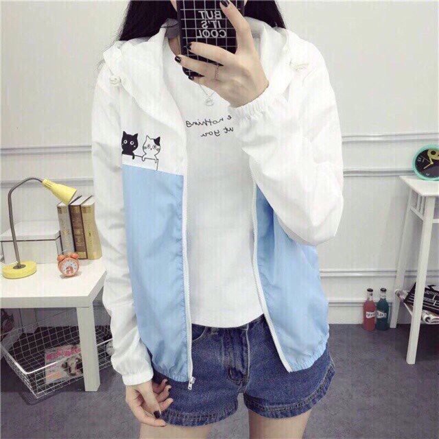 Áo khoác nữ Áo khoát nữ gió dù 2 lớp chống nắng 3 Mèo Kitty ngộ nghĩnh chuẩn shop-A125 - June Shop