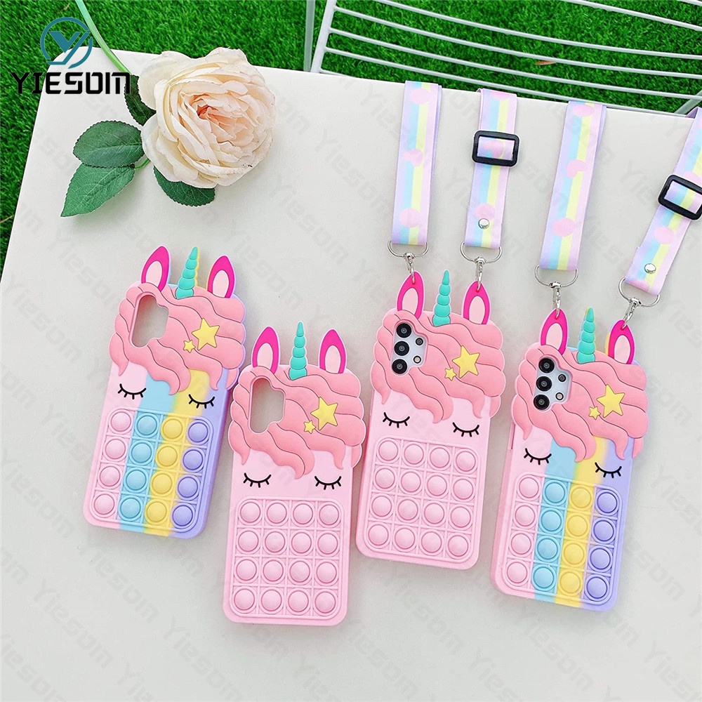 Ốp Điện Thoại Hình Kỳ Lân Cầu Vồng Gắn Dây Đeo Cho Samsung Galaxy A01 A02 A02S A11 A12 A21S A31 A51 A71 A32 A52 A72 A70 A20