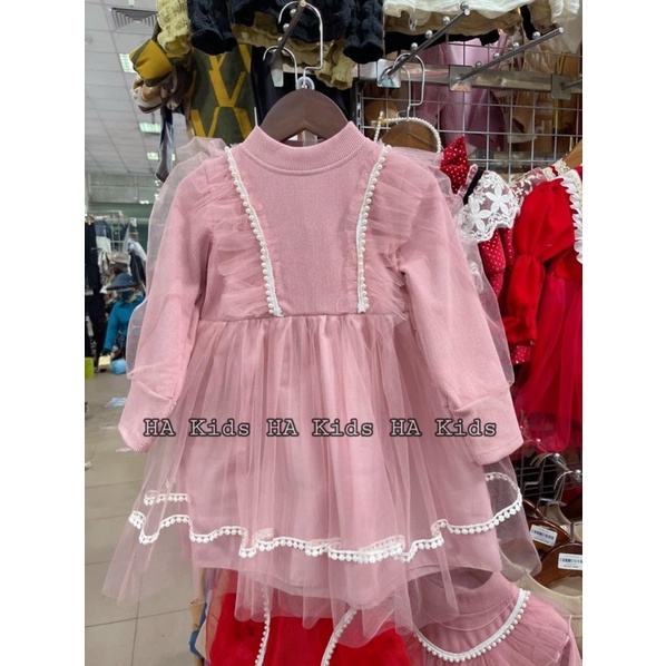 {11-15kg} Váy công chúa phối ren cho bé gái, Váy Tết đẹp bé gái