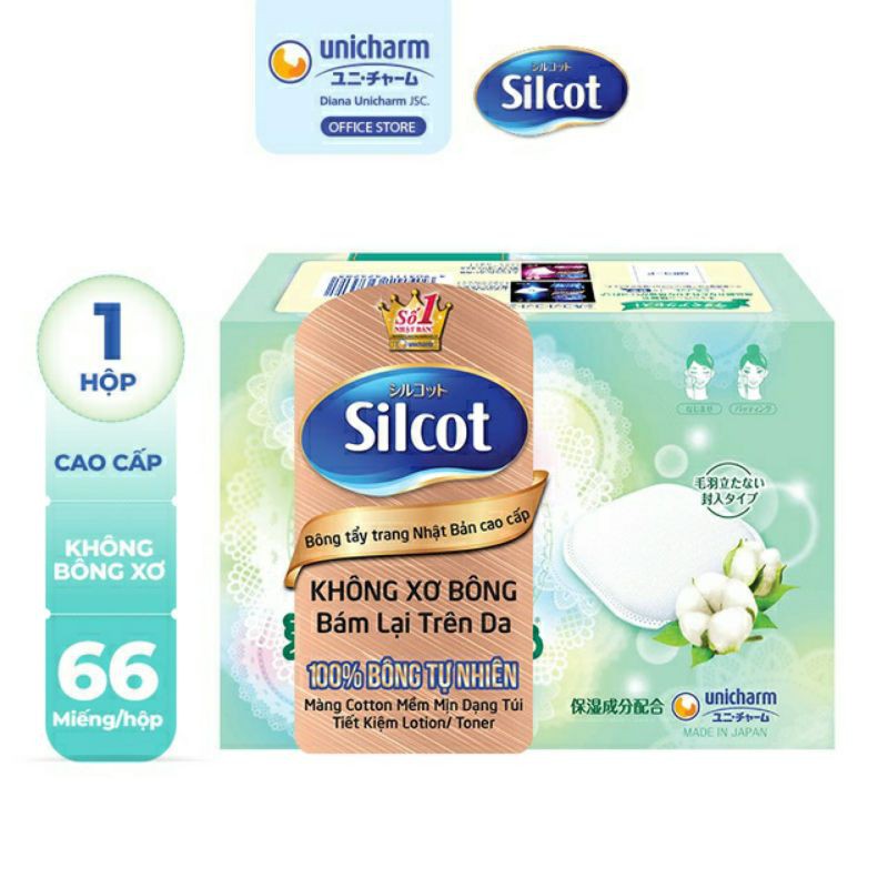 Bông tẩy trang cao cấp Silcot Premium xanh lá 66 miếng/hộp