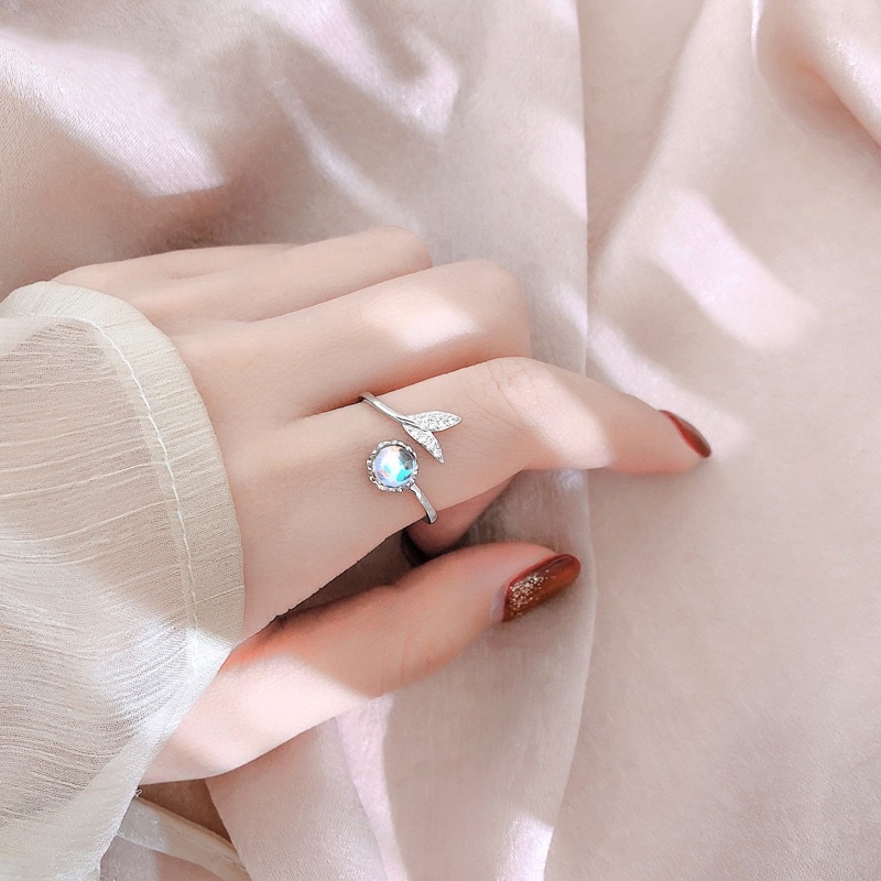 Nhẫn bạc nữ cá voi xanh đính đá xanh Aqua Nhẫn bạc Ý 925 mạ vàng trắng cao cấp DUYSON SILVER