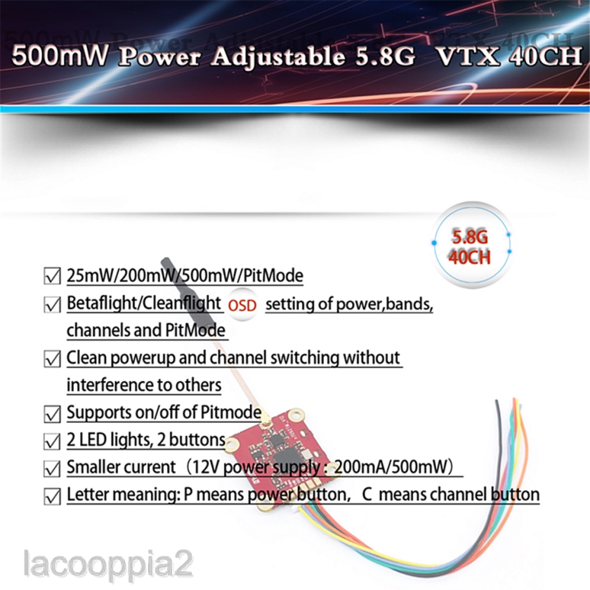 1 Bộ Phát Sóng Truyền Tín Hiệu FPV VTX 25 / 200 / 500mW 40CH