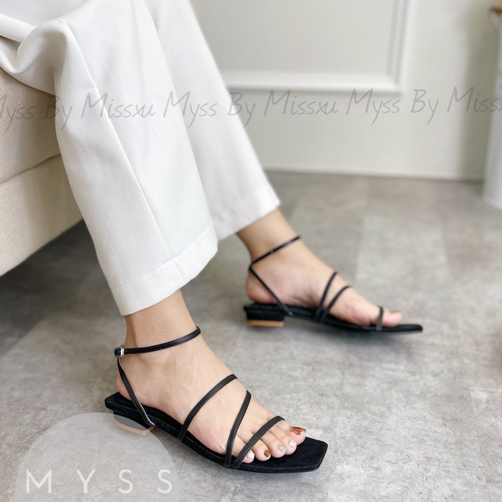 Giày sandal nữ dây chéo da thật phối quai sau 1,5 cm cao cấp MYSS - SDDT06
