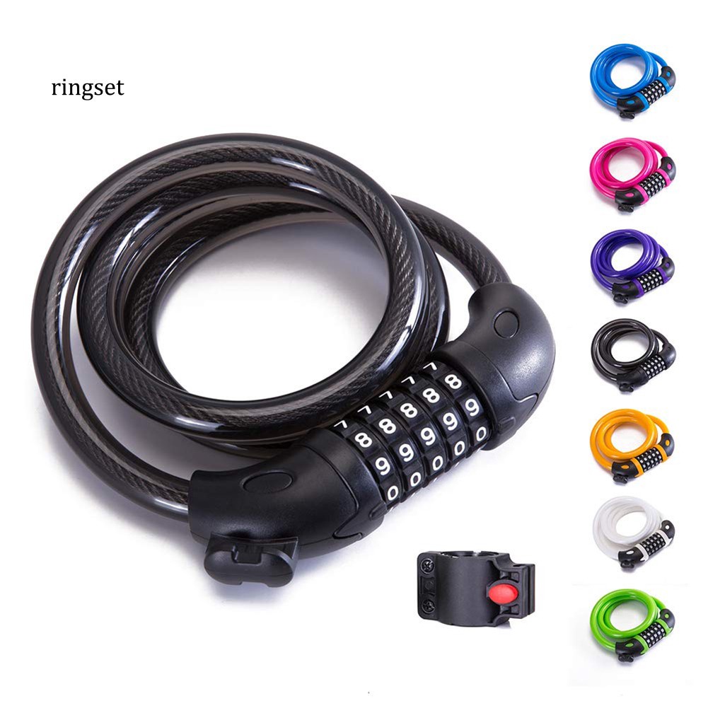 Ổ khóa chống trộm khóa dây xe đạp, xe máy 5 số đổi mã cao cấp, có đế gắn cọc yên xe đạp dài 1m2 lõi thép 12mm siêu chắc