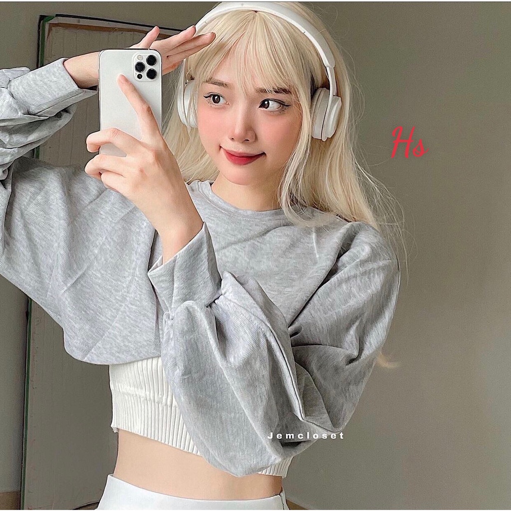 Set Áo Croptop Nữ Dài Tay Kèm Áo Bra Logo Ngực Cực Dễ Phối Đồ 🦋 Bộ Áo Crt Nữ Dáng Rộng Kèm Áo Trong Siêu Xinh