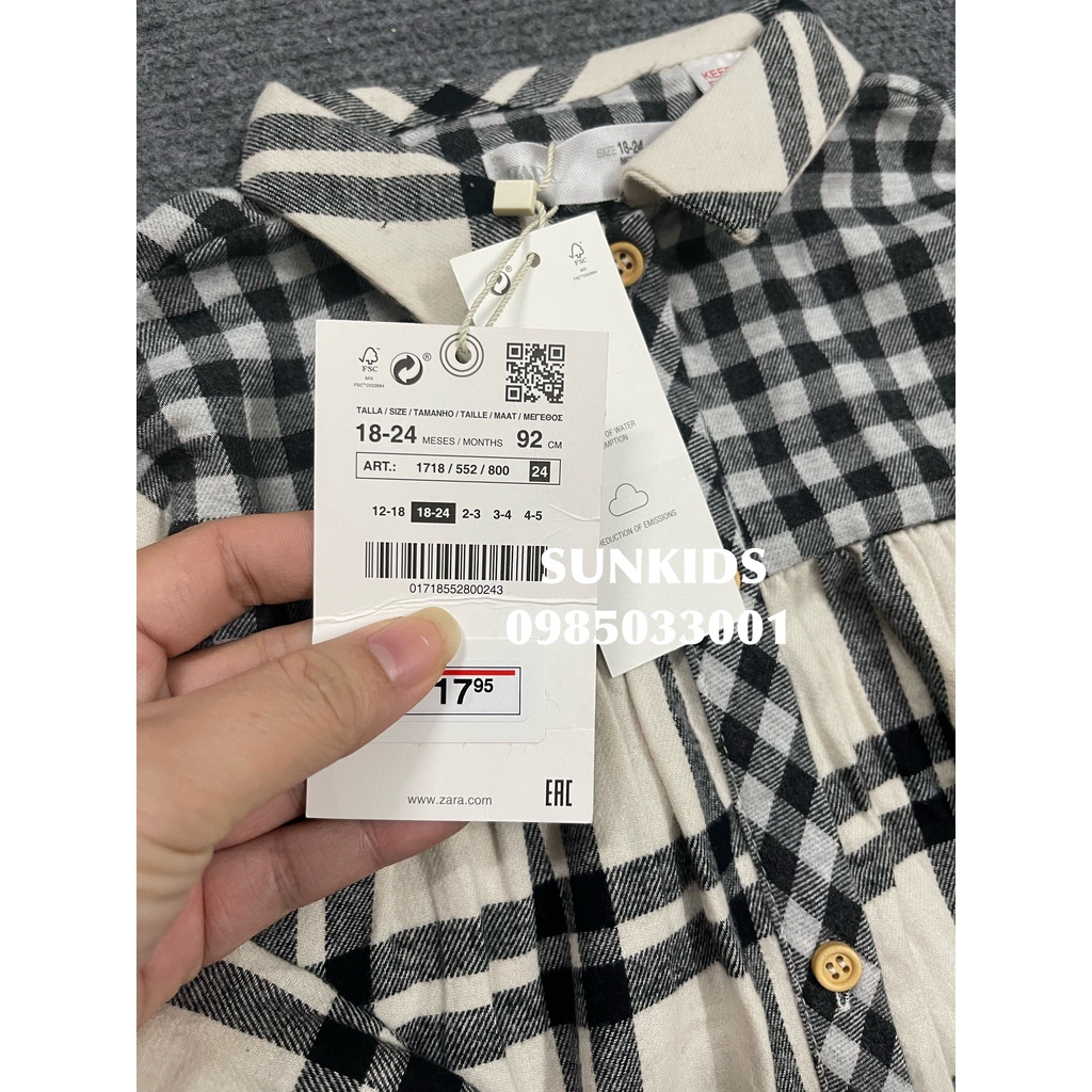 Áo váy sơ mi bé gái Babydoll kẻ caro