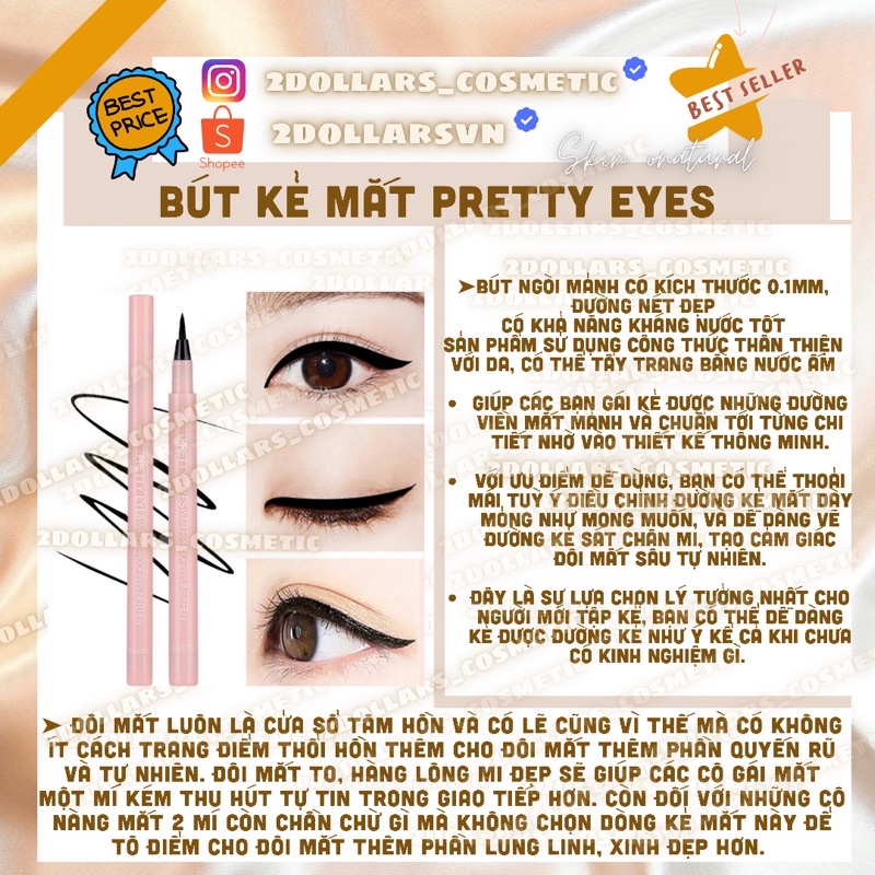 Bút Kẻ Mắt Pretty Eyes Vỏ Hồng Nét Mảnh Kháng Nước