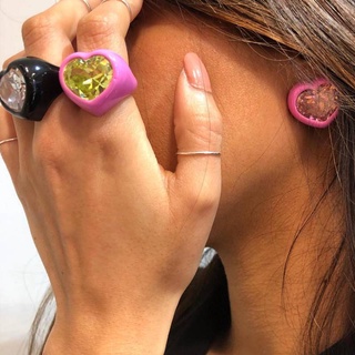 Multi-purpose sweet color glazed rhinestone open ring
