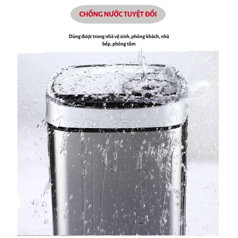 Thùng rác tự động cảm ứng thông minh inox cao cấp sáng bóng thùng rác Vikit
