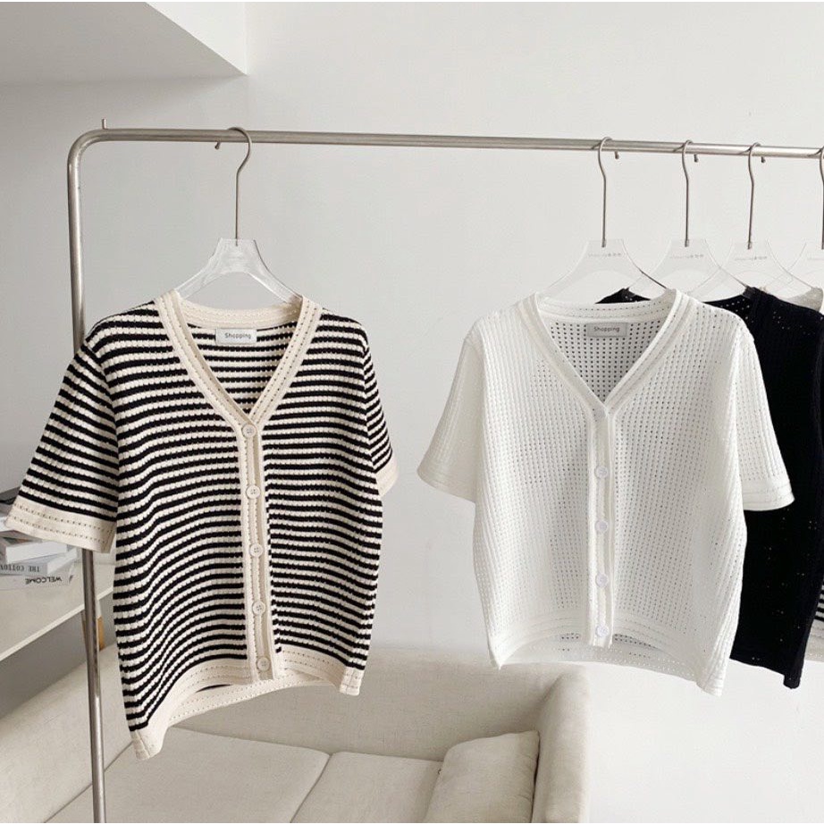 Áo len cardigan cổ V gài cúc