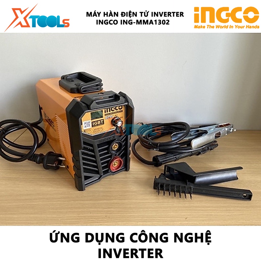 Máy hàn điện tử INGCO ING-MMA1302 | máy hàn que Công nghệ IGBT Inverter, Kèm theo 1 kèm hàn , kèm Max 1 cây chổi và 1 mặ