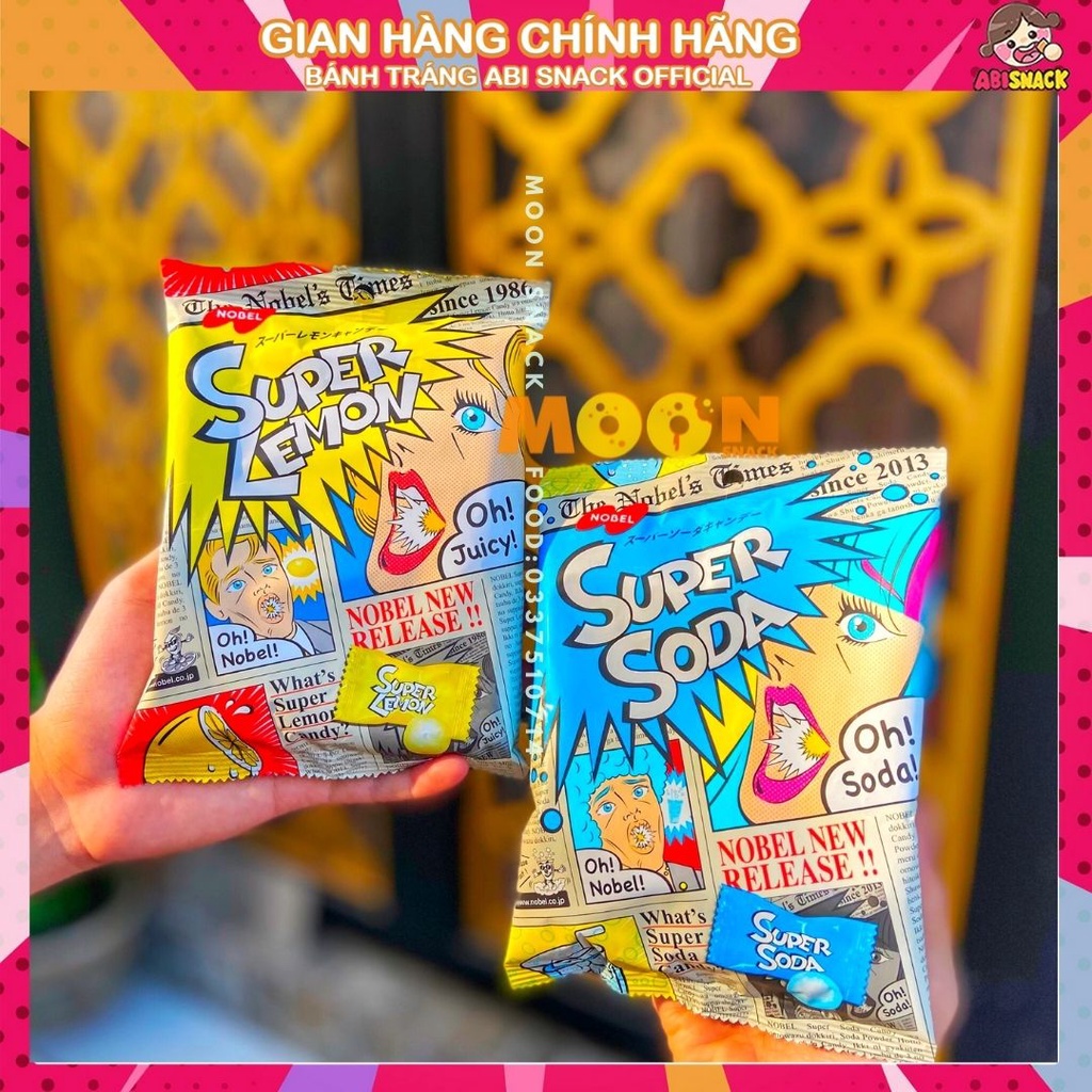 Hot đủ 2 vị Kẹo siêu chua SUPER SODA /LEMON - Nhập Khẩu Nhật Bản gói 88g