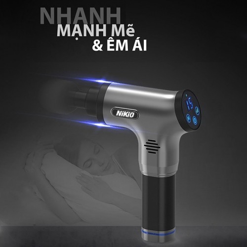 Súng massage gun chính hãng Nhật Bản Nikio NK-171 - Xám - 6 đầu, 5 chế độ - GIÁ HOT