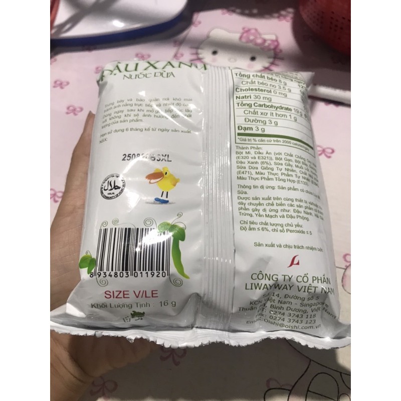 (Túi 10 gói 16g) bánh Snack (bim bim) Oishi đậu xanh nước dừa | BigBuy360 - bigbuy360.vn