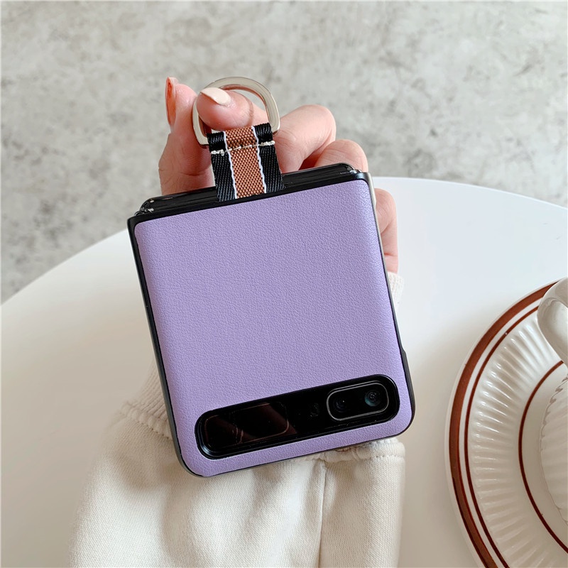 Ốp điện thoại Flip1/2 nhựa cứng màu kẹo ngọt có vòng đeo ngón tay cho Samsung Galaxy Z Flip