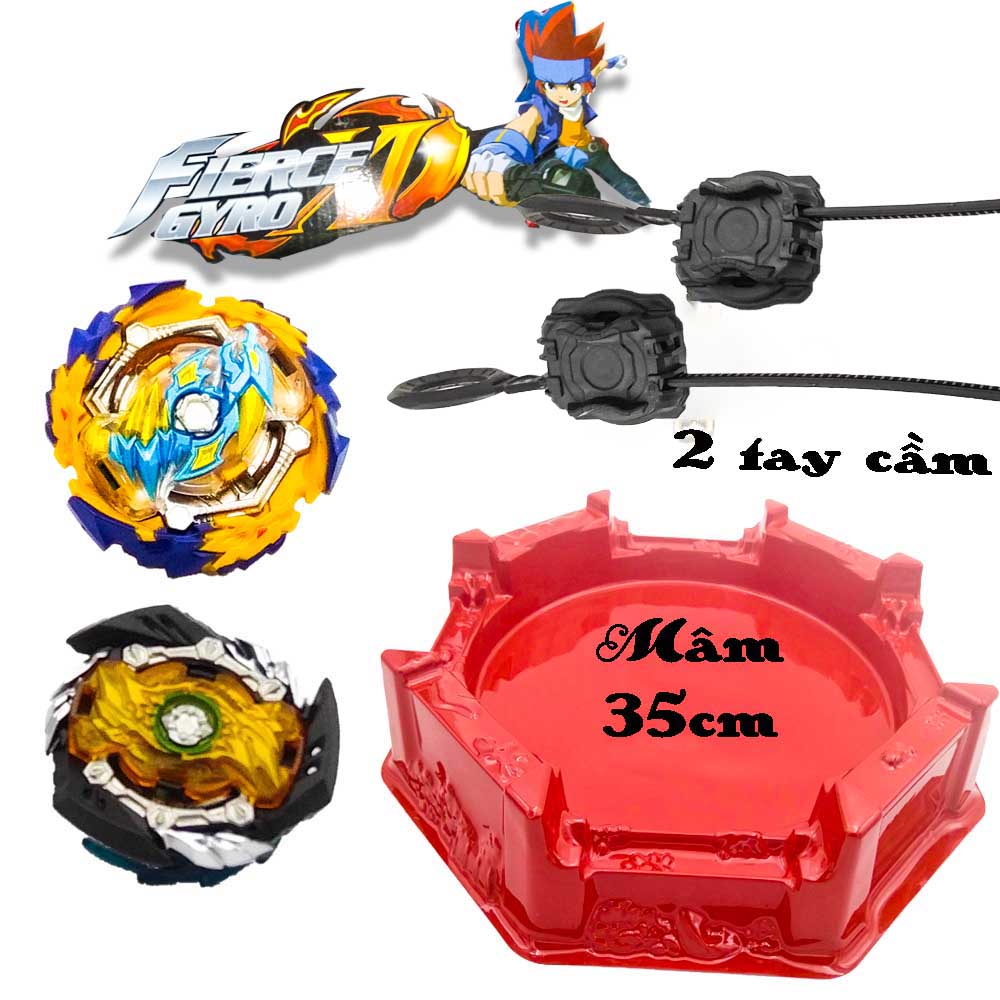 Bộ con quay nado sắt có 4 con quay 2 tay cầm và mâm đấu