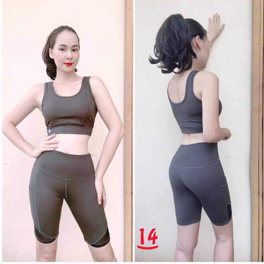 Bộ áo bra quần lửng có túi tập erobic, gym, yoga chất thun lạnh co giãn đa chiều siêu đẹp