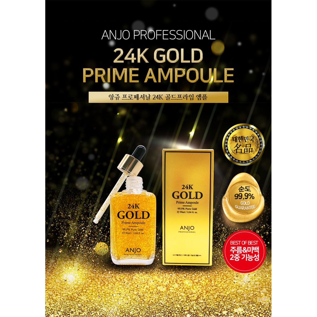 Tinh chất dưỡng da chống lão hóa vàng Anjo 24K Gold Prime Ampoule 90ml - 99,9% VÀNG 24K NGUYÊN CHẤT