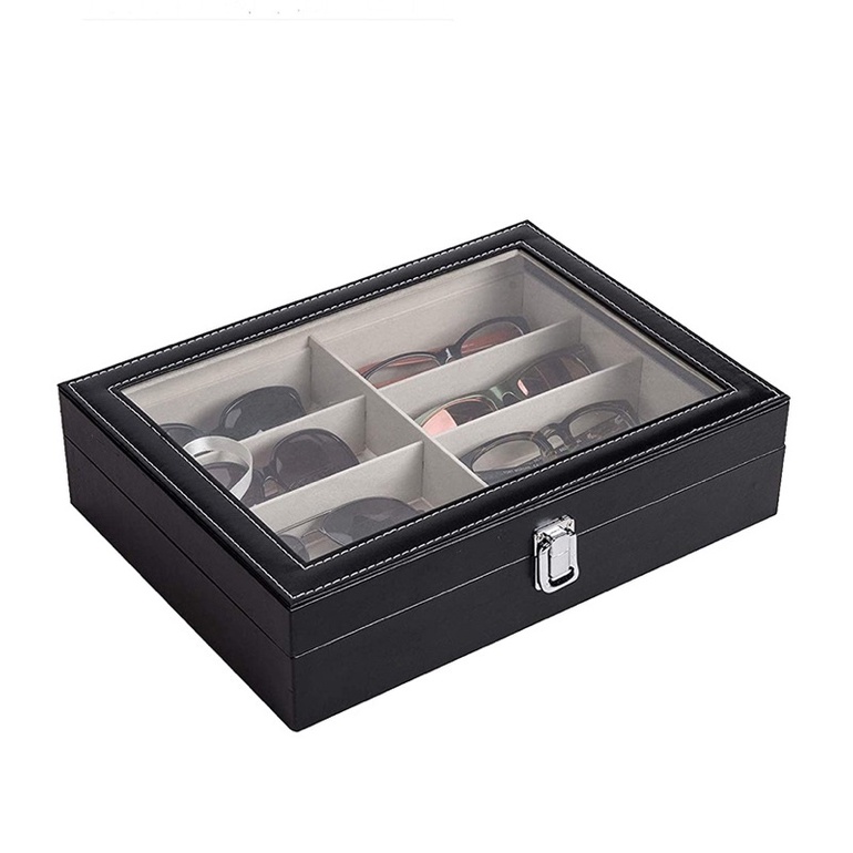Hộp Đựng Kính Mắt 8 Ngăn Bọc Da Pu Cao Cấp Kích Thước 33x25x8.5cm