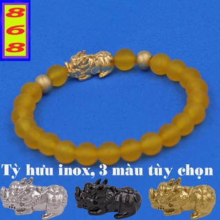 Chuỗi đeo tay Đá Tự Nhiên Vàng Mờ 6 ly 2 bi Charm Tỳ Hưu inox VTAVMTHHBV6 - Hợp mệnh Kim, mệnh Thổ - Vòng size nhỏ