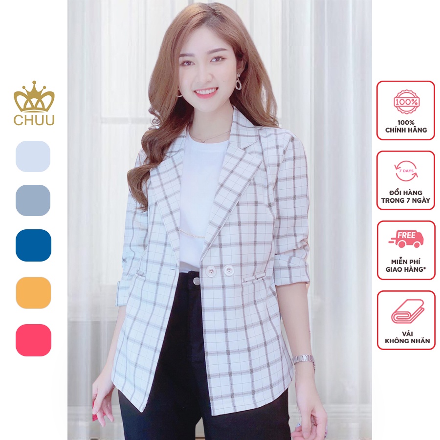 Áo khoác blazer nữ sang trọng họa tiết caro basic CHUU AK5032